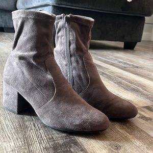 Grey suede heeled booties